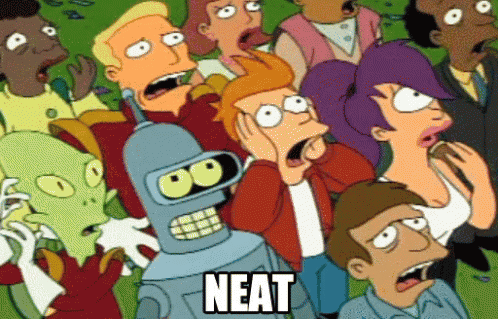 Bender in a crowd captioned Neat