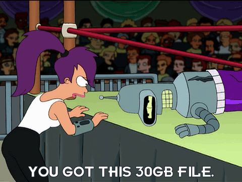 Bender taking damage while Leela berates him for only having one cloud storage provider