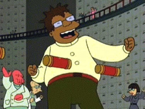 Hermes from Futurama dancing as he files away every item in the central bureaucracy